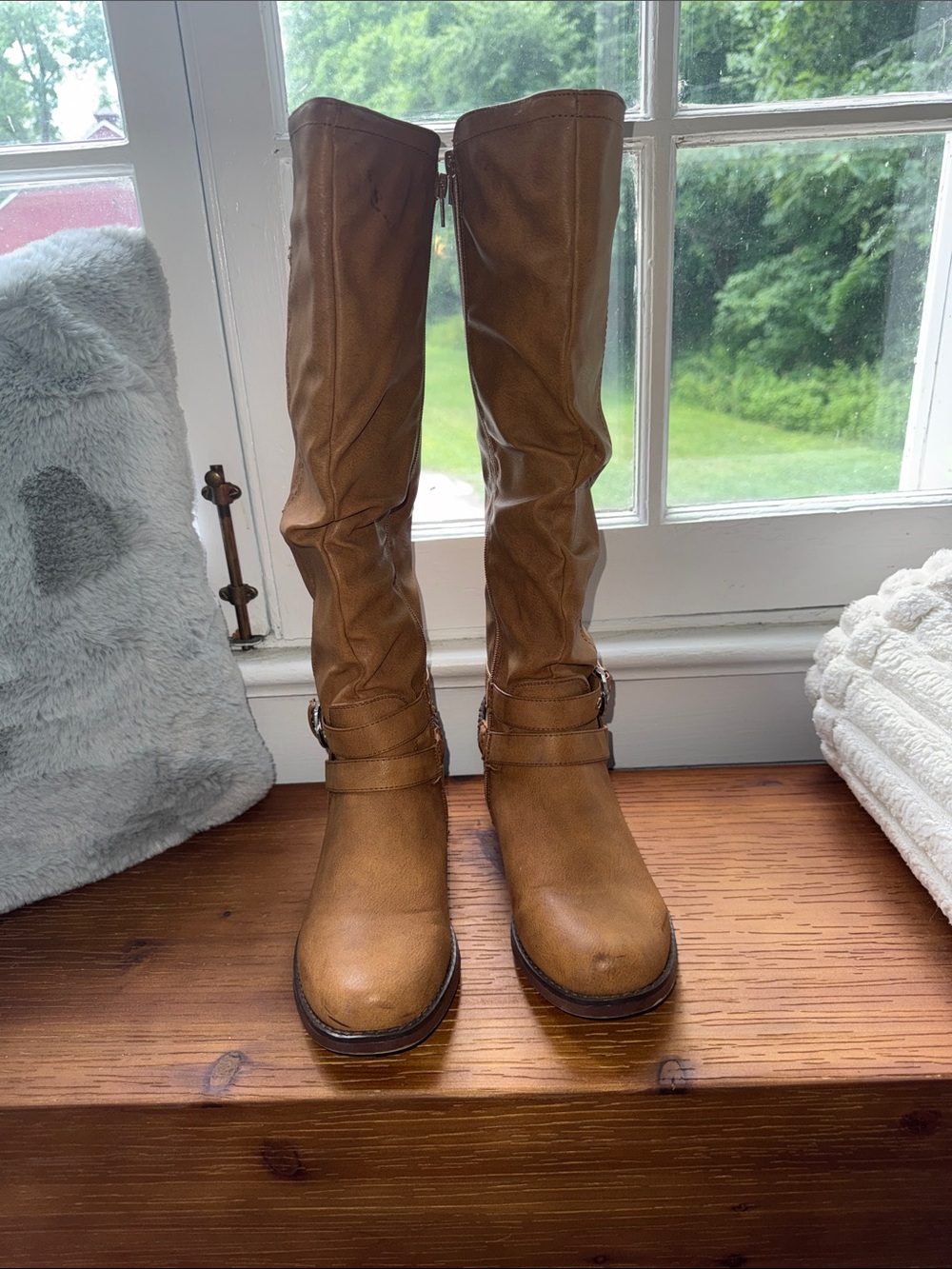Dream Pairs Women's Knee‎ High Riding Boots Camel Tan Buckle Strap